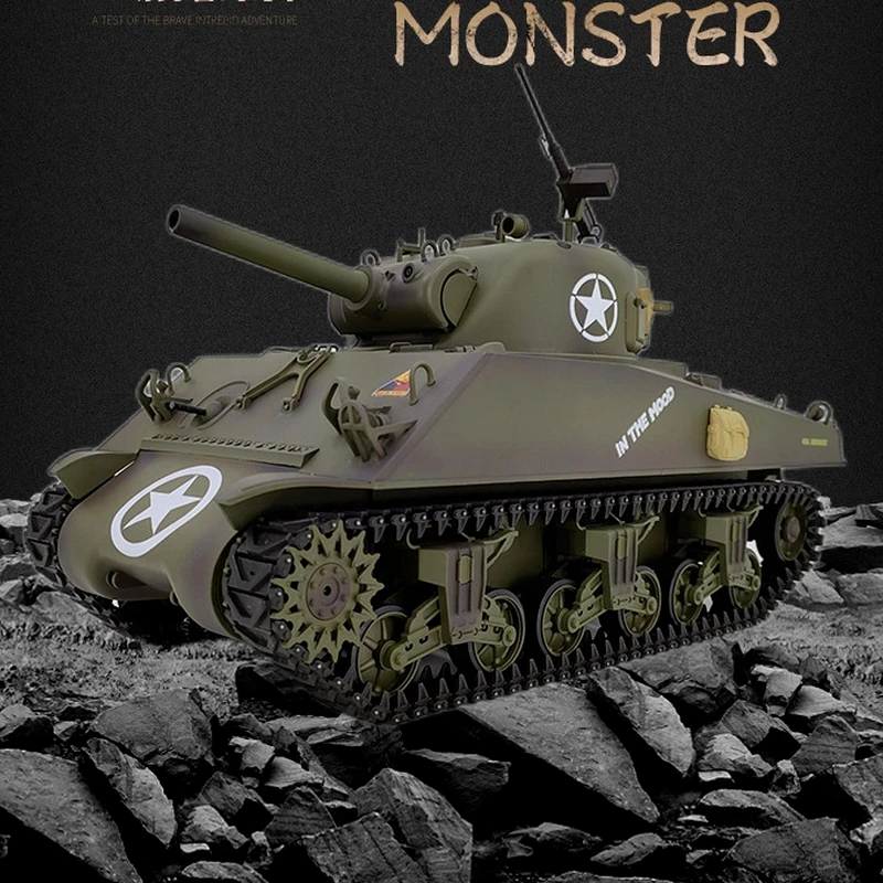Czołg Henglongku Żołnierz Sherman M4A3 Sterowany Zdalnie z Teleskopową Lufą Wielofunkcyjny Model Bojowy Konkurencyjny Fajny