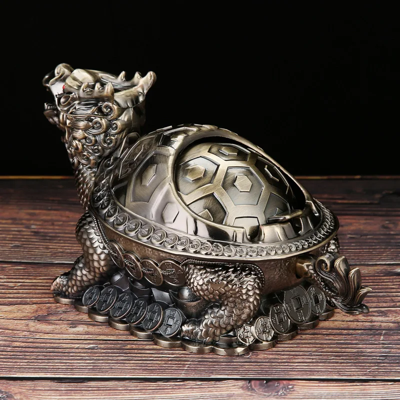 Dragon Turtle Ashtray Metal Anti-drop And Anti-fly Ash Multi-function Home Living Room Ashtrays with Thick And Fine Smoke Trough