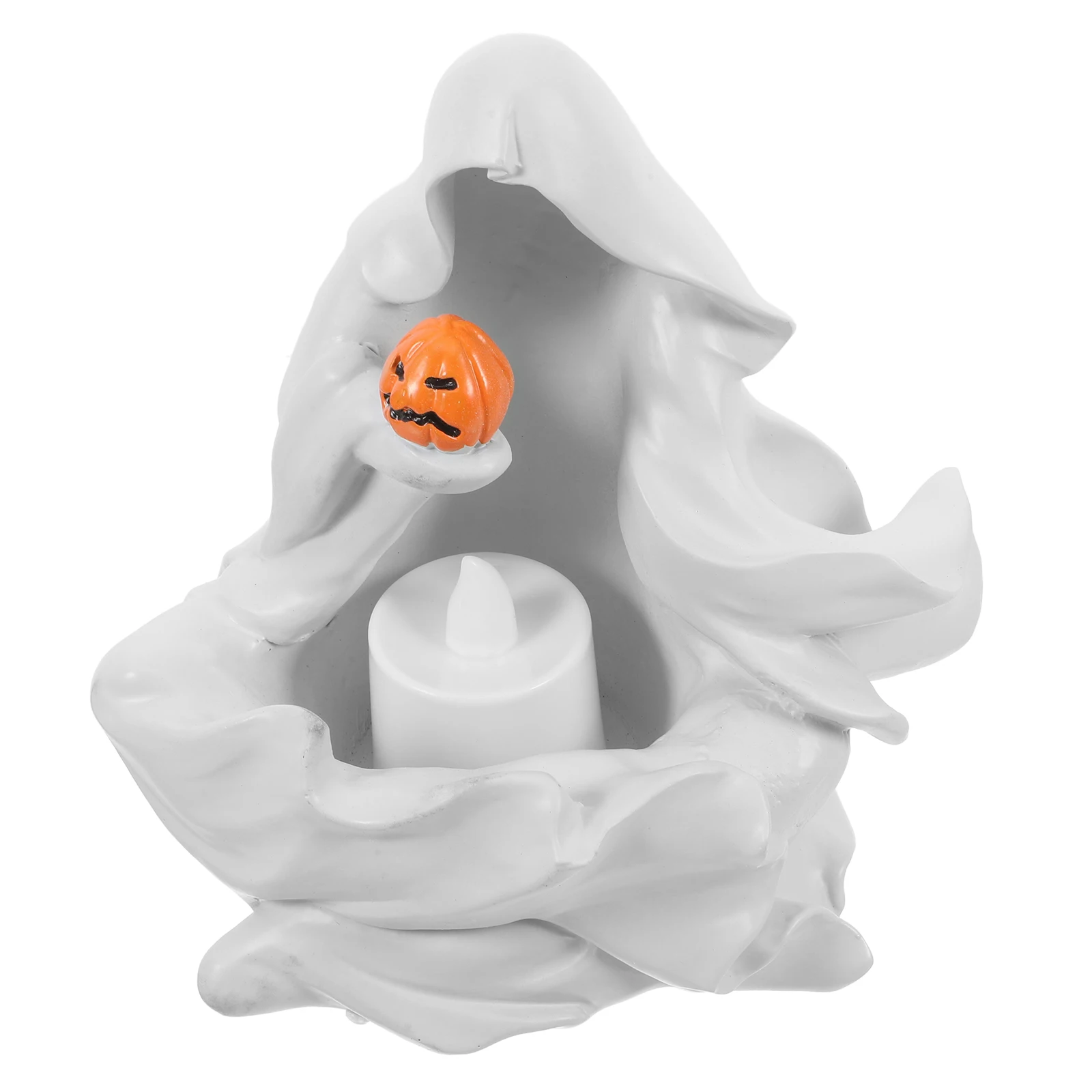 

Ghost Shape Pumpkin Resin Tealight Tabletop Decor Desktop Ornament Unique For Flameless Candles Ghost Tealight Holder