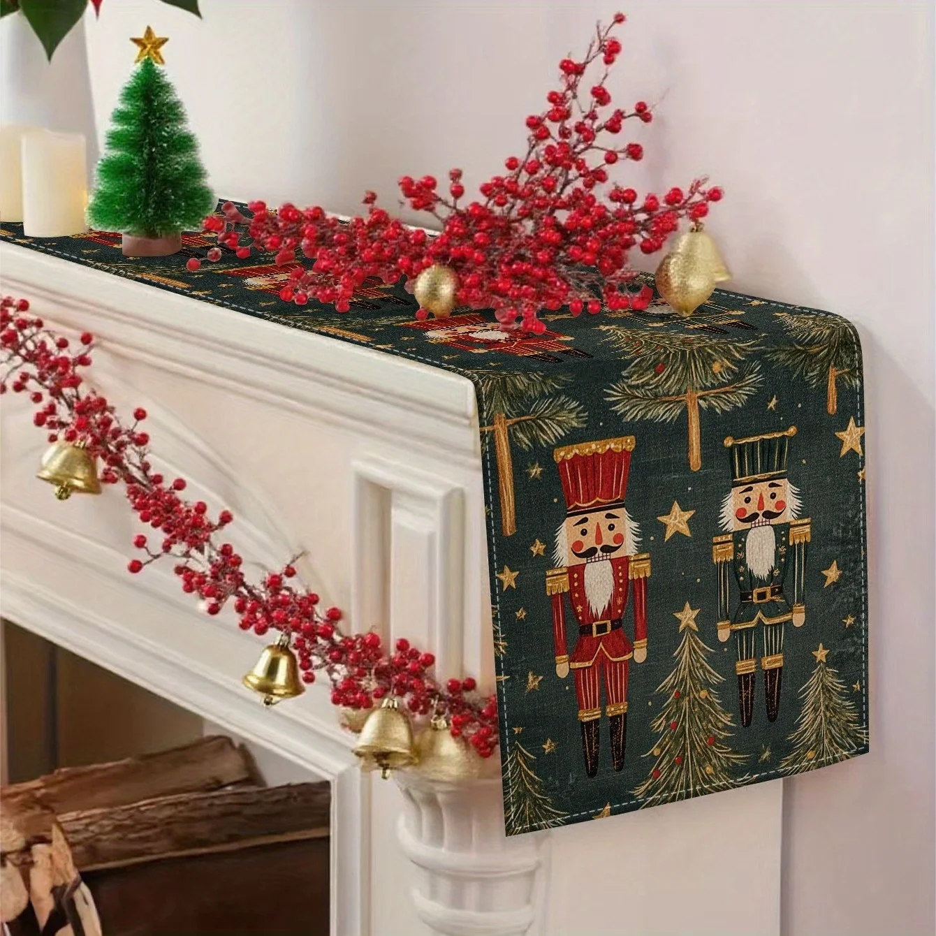 VIKAMA Classic Christmas Table Runner Holly Red Berry Print Seasonal Holiday Runner for Xmas Home Gathering Decor