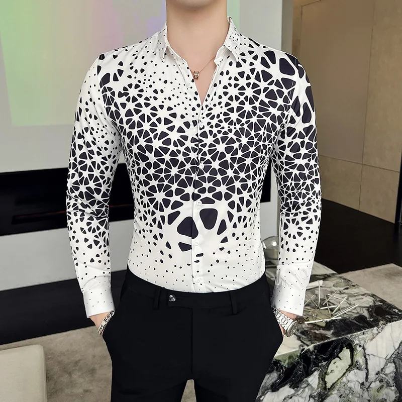 LIFENWENNA Fashion Personality Luxury Long Sleeve Party Shirts European Style Digital Print Shirt Men NightClub Slim Fit Blouse