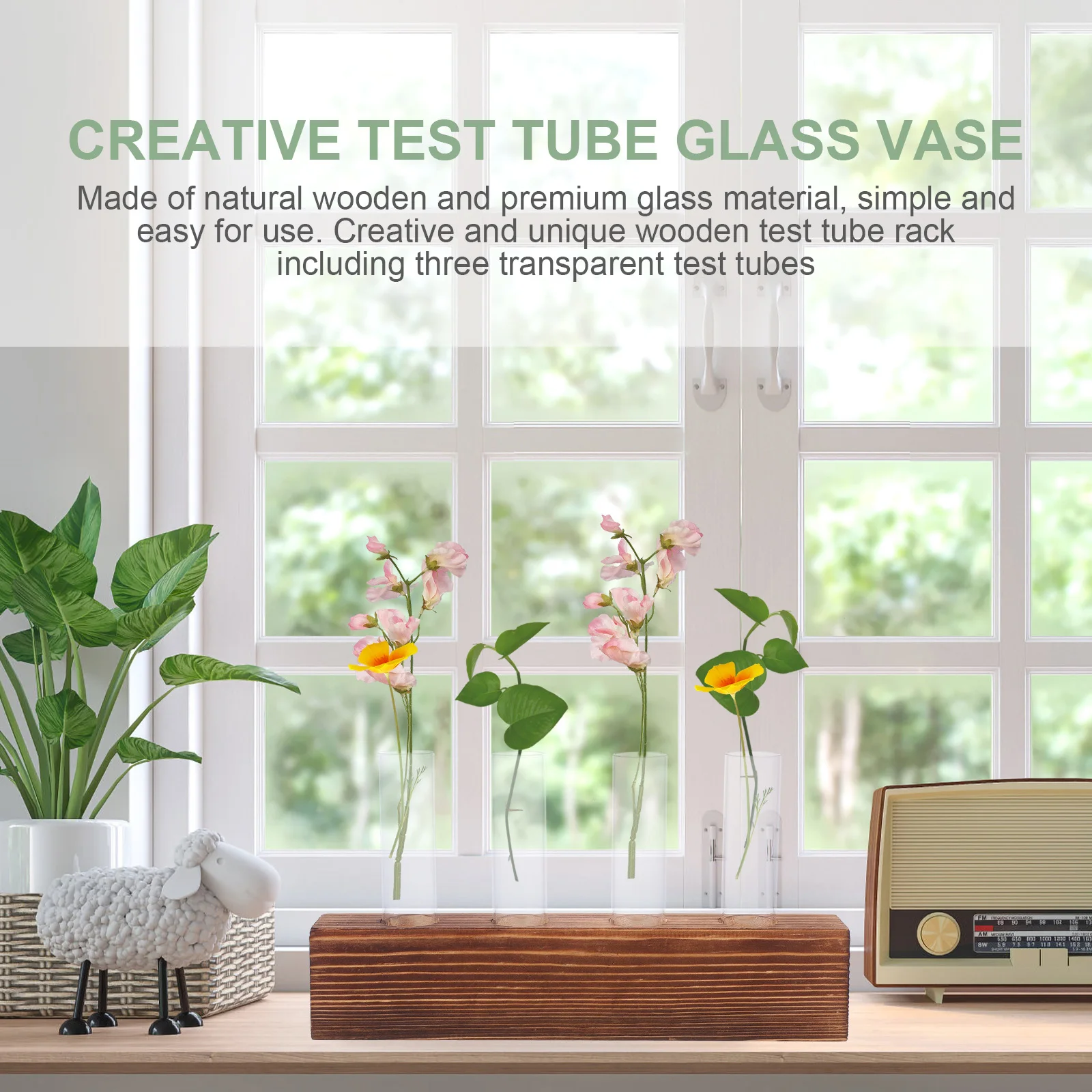 

1 Set Water Propagation Vase Transparent Glass Planter Wooden Stand For Home Office Decor Hydroponic Flower Pot Desktop Plant