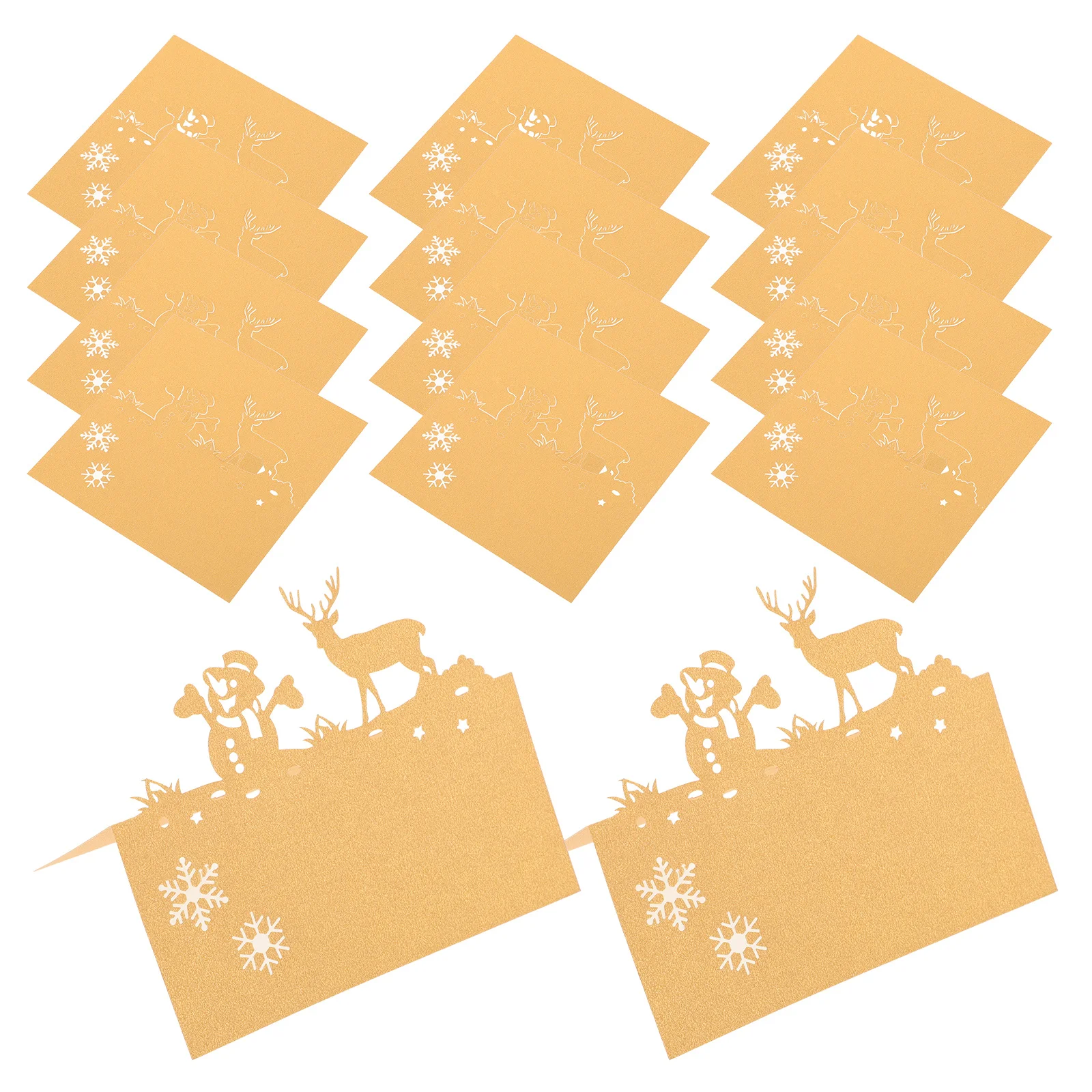 

50Pcs Placement Cards Festive Snowman Reindeer Theme Intricate Paper Table Name Cards for Wedding Holiday Event Seating