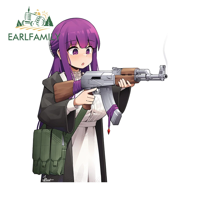 EARLFAMILY 13cm X 10.7cm for Fern Gun Cute Car Stickers Simple Graffiti Decals Sunscreen Occlusion Scratch Decor Car Goods