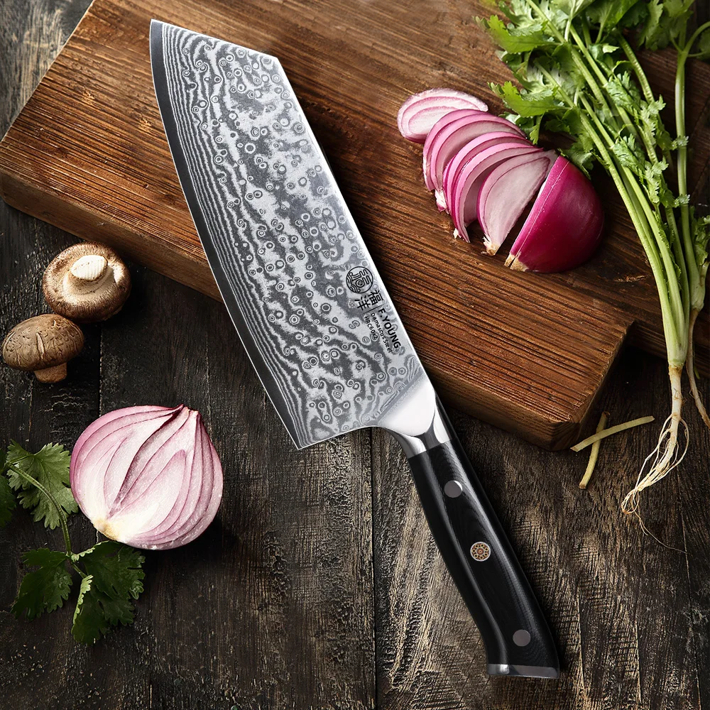 F.YOUNG 7.5 Inch Professional Cleaver Knives Japanese 67 Layer Damascus Steel Sharp Meat Vegetable Chopper Kitchen Chef Knife