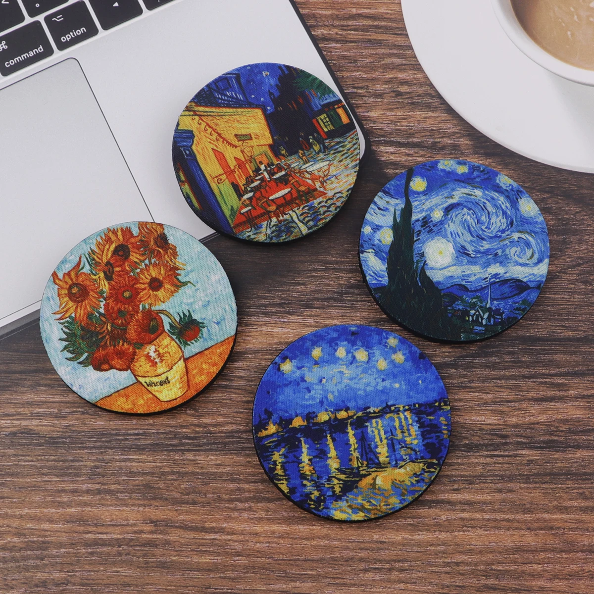 Van Gogh Oil Painting Cup Mat Sunflower Coaster Beverage Coaster Coffee Table Decor Cute Cup Coasters 2pc/Set