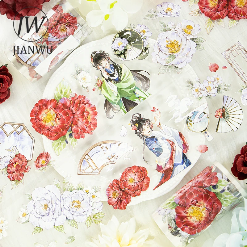 JIANWU 70mm*200cm Vintage Character Flower Landscape Material Collage Scrapbooking PET Tape Creative DIY Journal Stationery