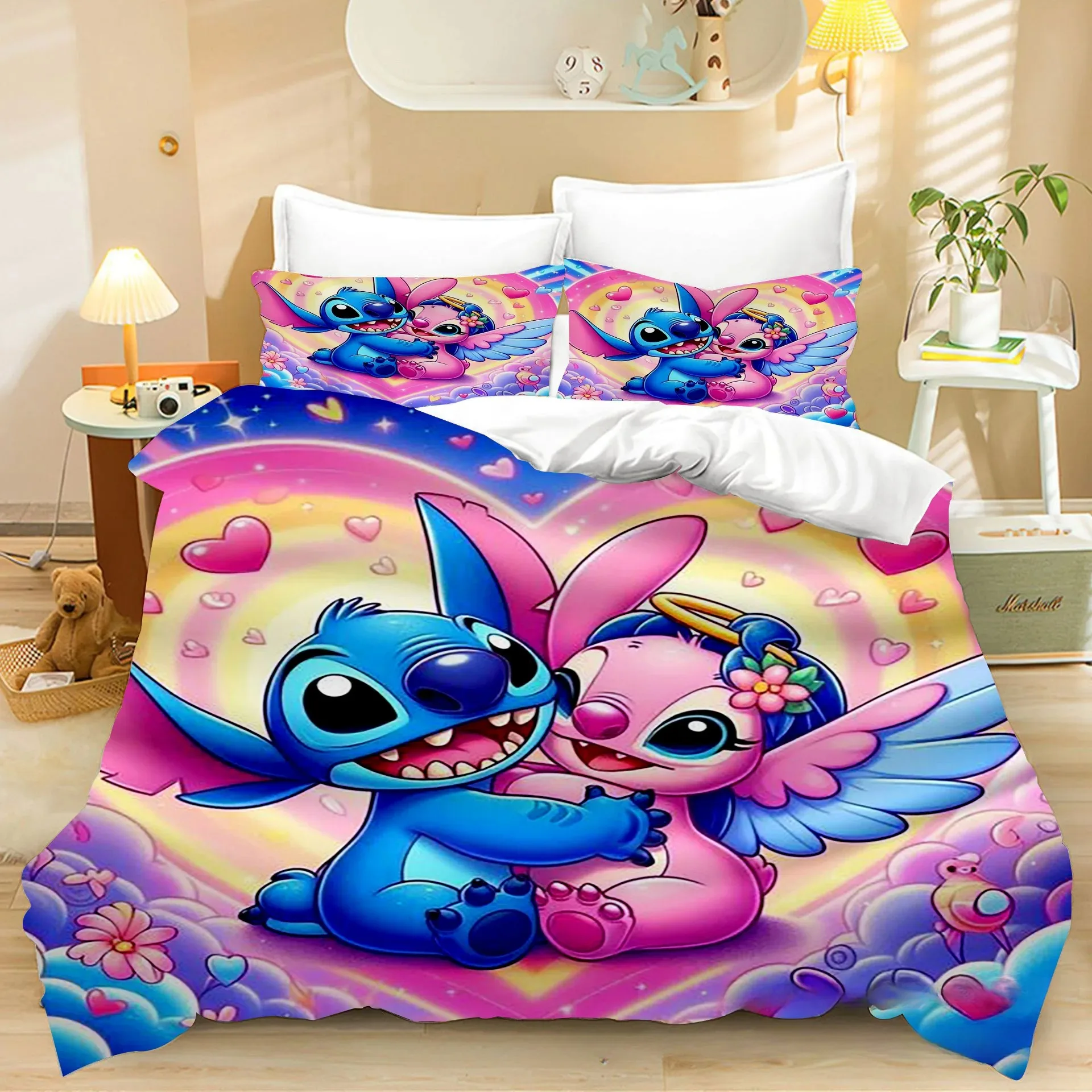 

Детский комплект постельного белья Disney Stitch, пододеяльник, наволочка, односпальная двуспальная кровать размера «king-size», домашний декор для спальни, подарок для мальчиков и девочек 135x200