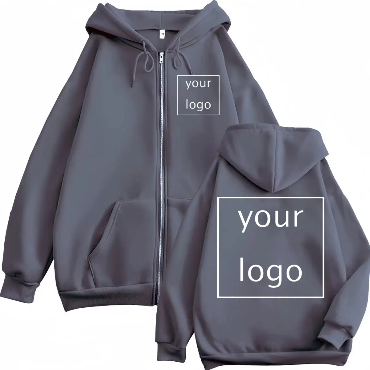 Autumn Winter Customized LOGO Graphic Print Zipper Hoodie High Quality Fashion Zip Up Pullovers Unisex Casual Loose Sweatshirts