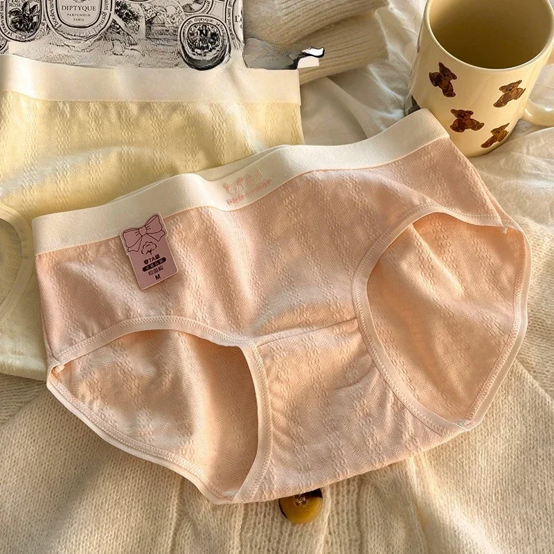 Korean Cartoon Cute Panties for Women Mid Waist Breathable Cotton Underwear Student Soft Comfortable Seamless Briefs Lingerie