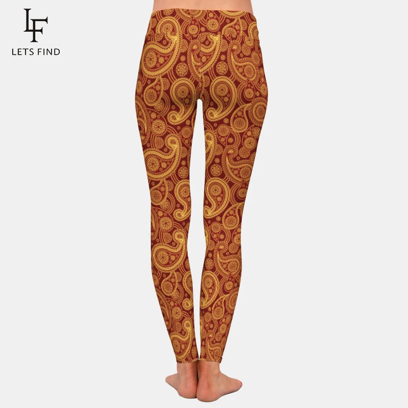 LETSFIND Legging Wanita Pinggang Tinggi Print Style Paisley Cantik Legging Fitness Print Milk Silk Lembut Fashion