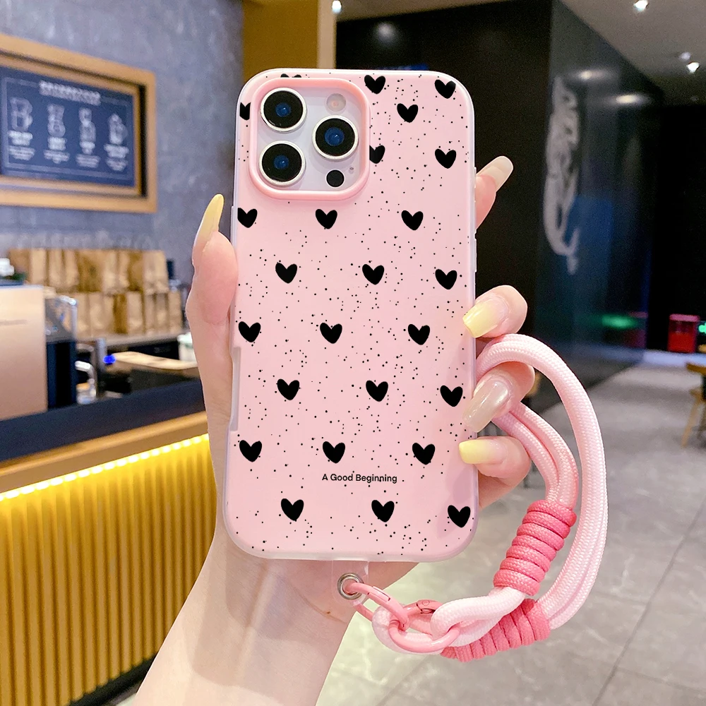 Handschlaufe 2-in-1 Handyhülle für iPhone 17 11 13 12 14 15 16 Pro Max XS XR X 7 8 Plus 17 Air Heart Polka Dot mit Lanyard-Abdeckung – Detail 5