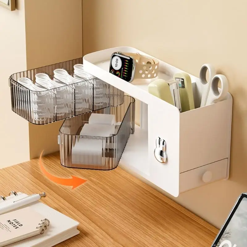 Space-Saving Wall Mount & Desktop Rotating Storage Box, Ideal for Organizing Charging Cords and Data Cables Neatly