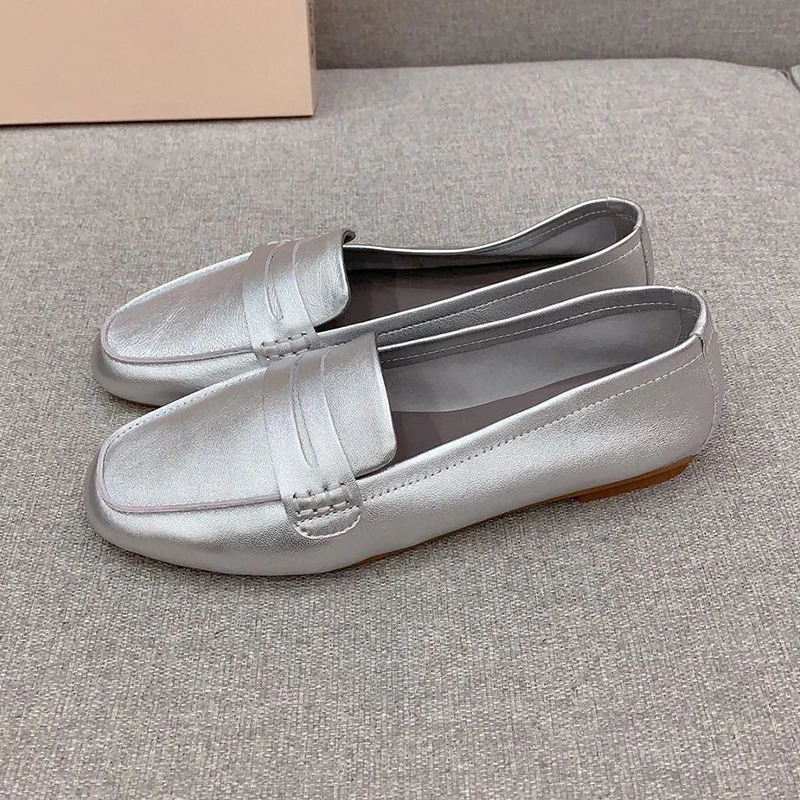 

Spring Autumn Genuine Leather Shallow Mouth Flat Shoes Women's Round Toe Solid Color Lazy Loafers Soft Sole Comfort Casual Shoes