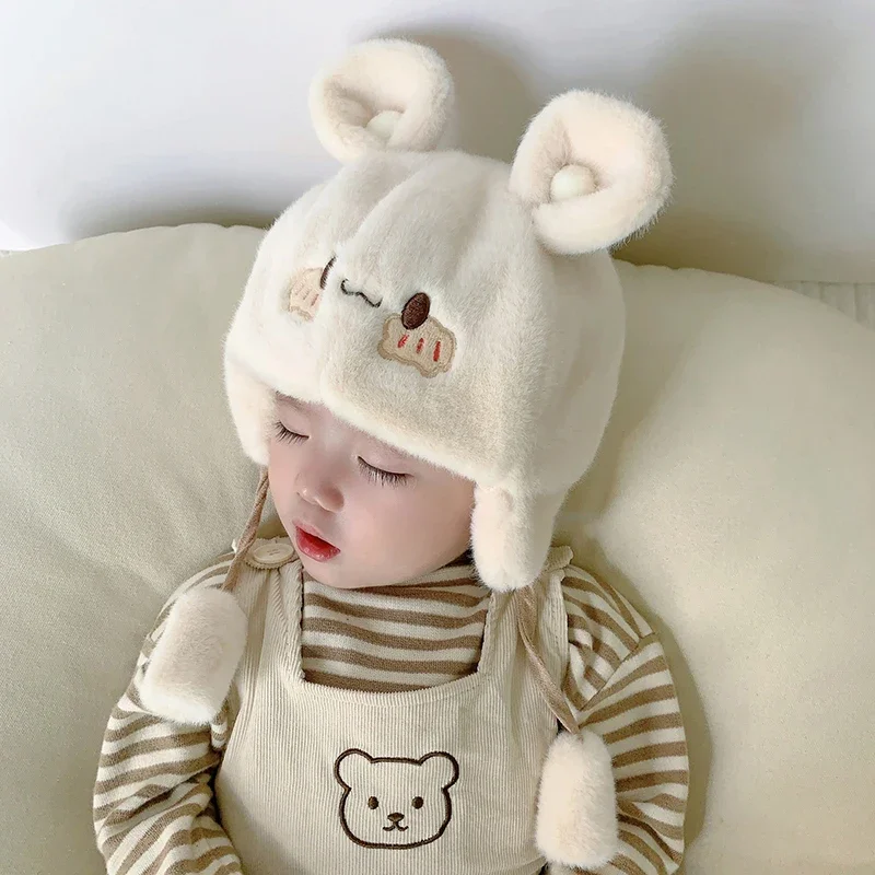 Baby Soft Plush Warm Hat Winter Baby Boy Girl Cute Cartoon Bear Fluffy Fur Warmer Beanie Cap Outdoor Thick Ear Protection Bonnet