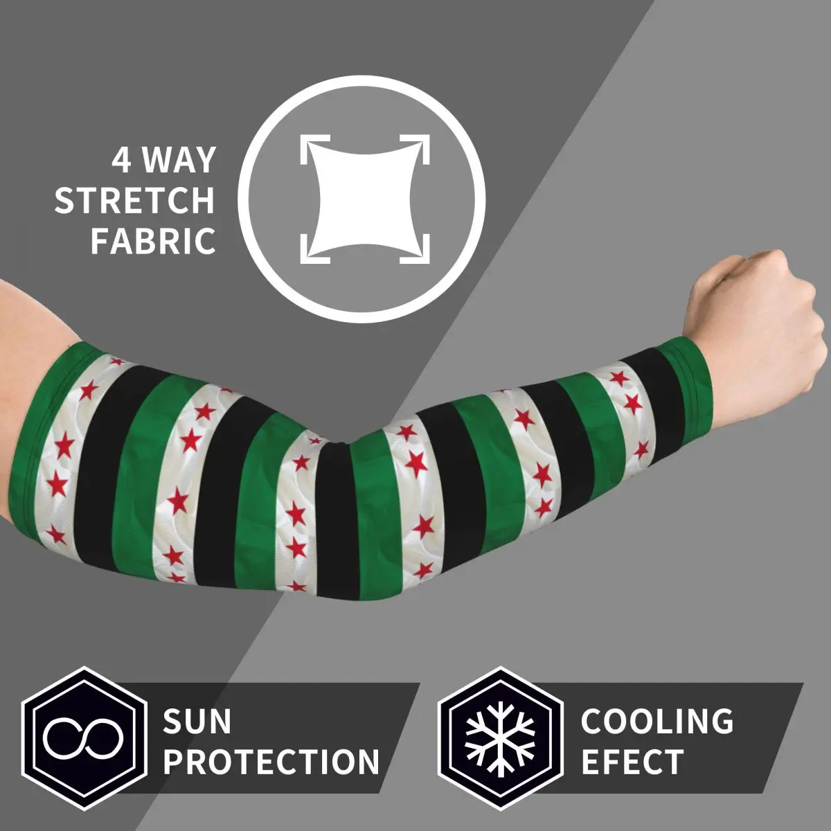 Mangas de brazo con bandera de la independencia de Siria para hombres y mujeres, protección solar UV, cubierta de tatuaje, deportes, refrigeración, ciclismo
