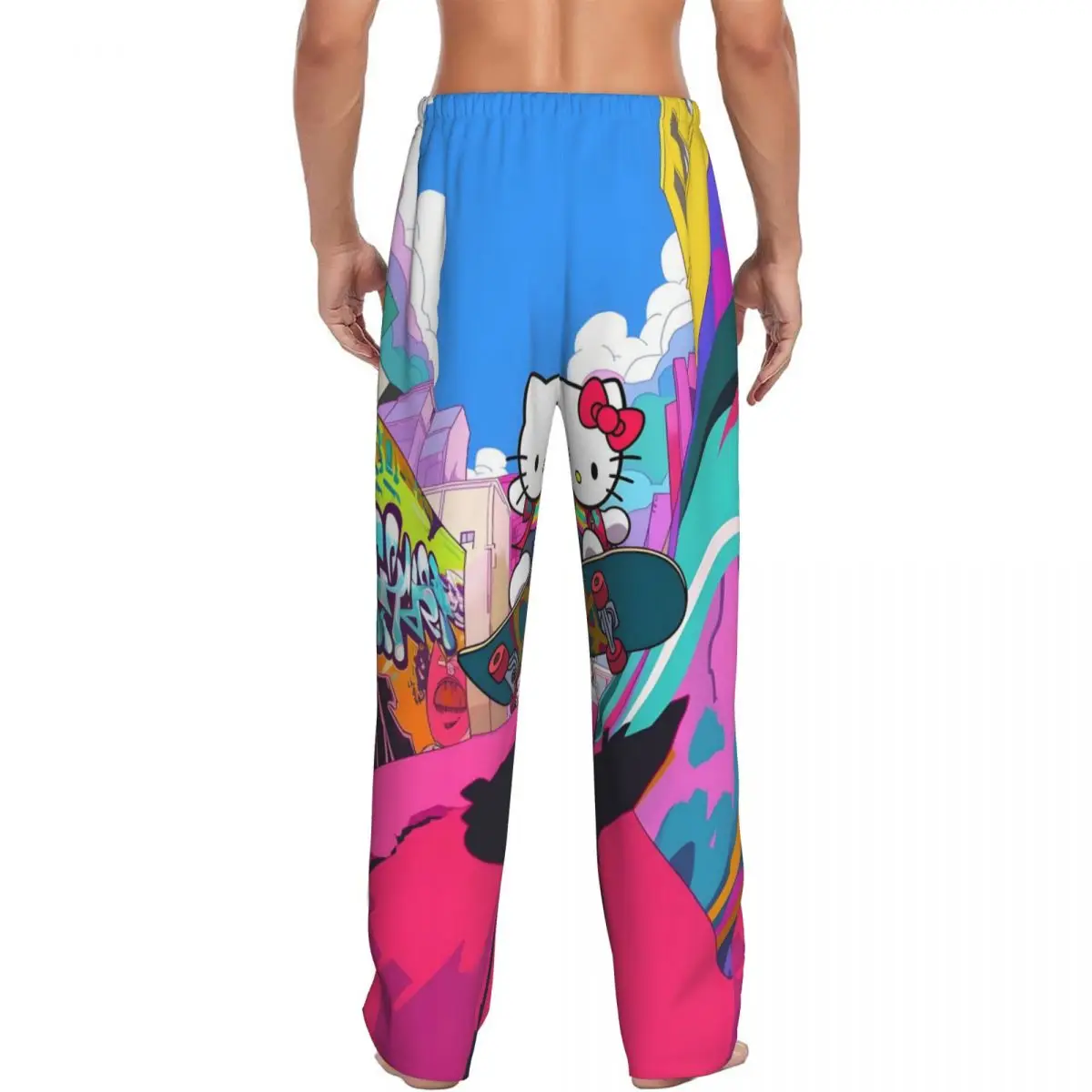 Custom Hello Kitty Pajama Pants Men's Cartoon Character Sleepwear Lounge Sleep Bottoms Stretch with Pockets