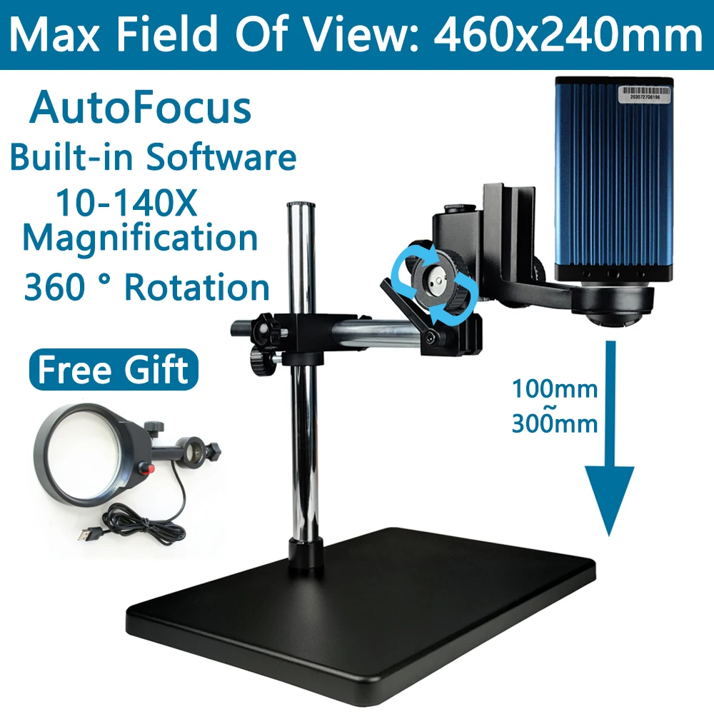 Big Large View Electronic Digital Microscope For Soldering, 1080P 60FPS 10-140X Autofocus Industrial Microscope Maximum 460x240m