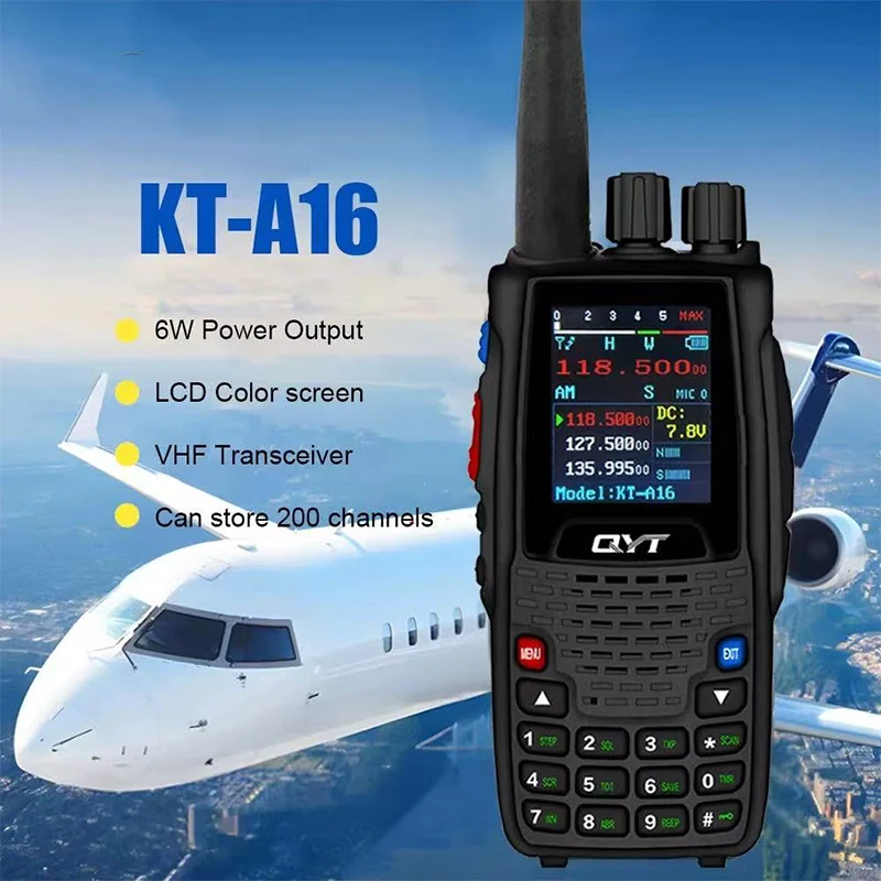

QYT KT-A16 Air Band Radio 6W High Power 200 Channel Tx118.000-136.999MHz Rx108.000-136.999MHz Handheld Transmit HAM AM