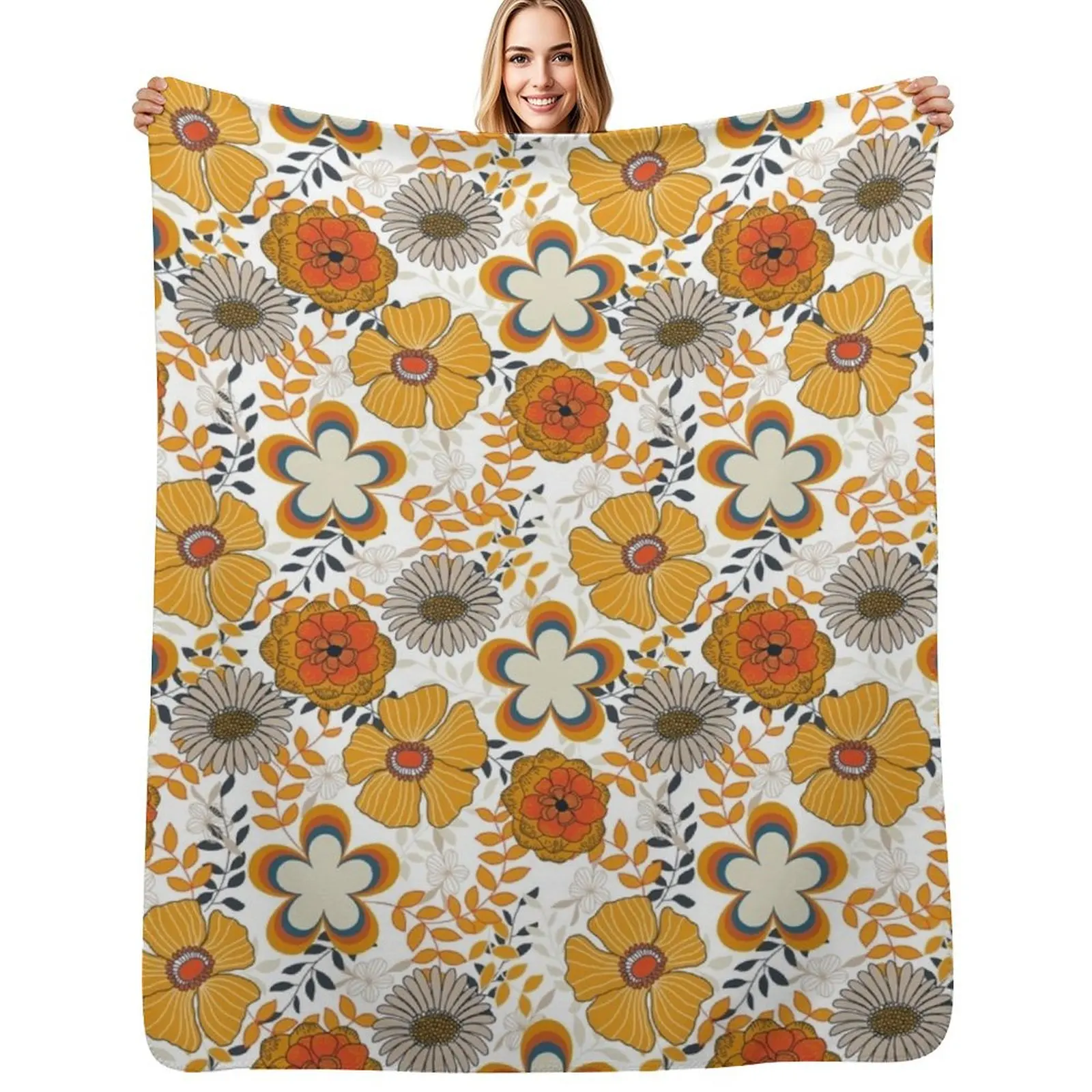 70s floral pattern Throw Blanket Long Lasting Soft Plush Blanket for Daily Use