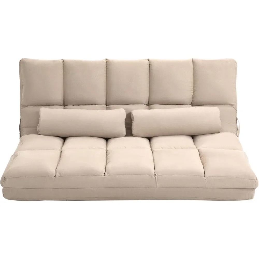 

"Convertible Floor Sofa Chair - Folding Couch Bed w/ 2 Pillows, Adjustable Headrest & Backrest, Guest Chaise Lounge"​