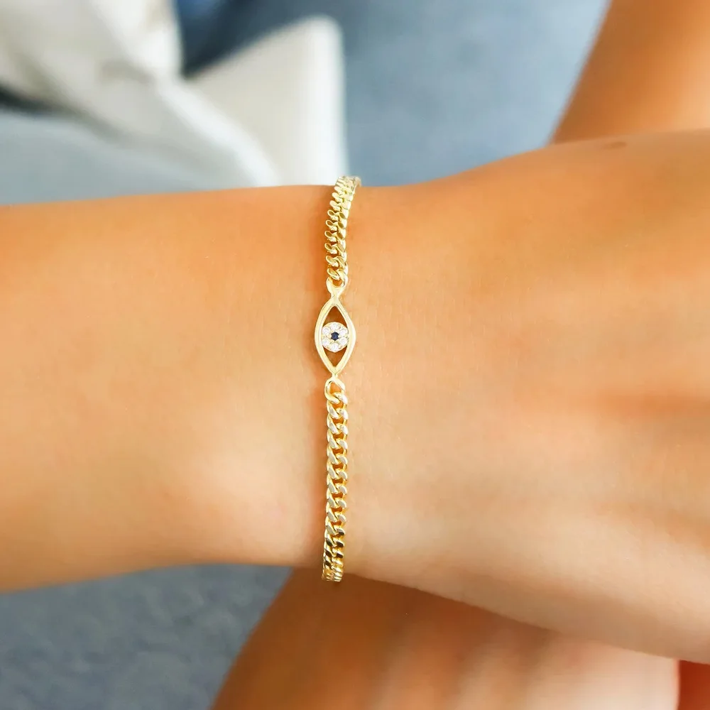 Stonefans Simple Evil Eye Bracelet Cuban Chain Jewelry for Women 2024 Hip Hop Hollow Bracelet Hand Jewelry Accessories Gift