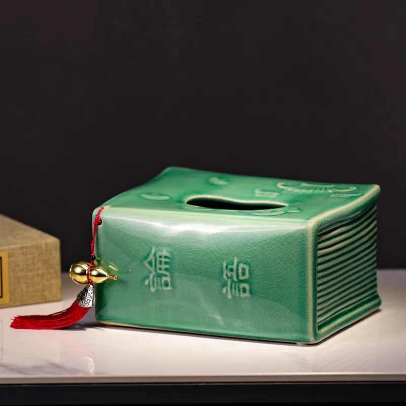 

New Chinese Style Ceramic Tissue Box Household Creative Living Room Coffee Table Paper Box Decoration Desktop Napkin Box ZI645