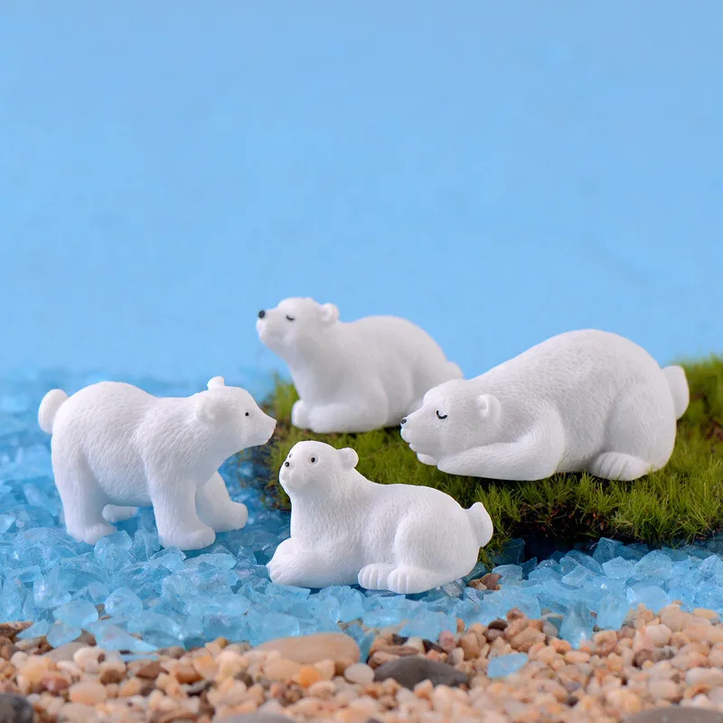 10Pcs Cartoon Polar Bear 3D Resin Figurines Miniature Terrarium Micro Landscape Desktop Ornament for Home Garden Decorations