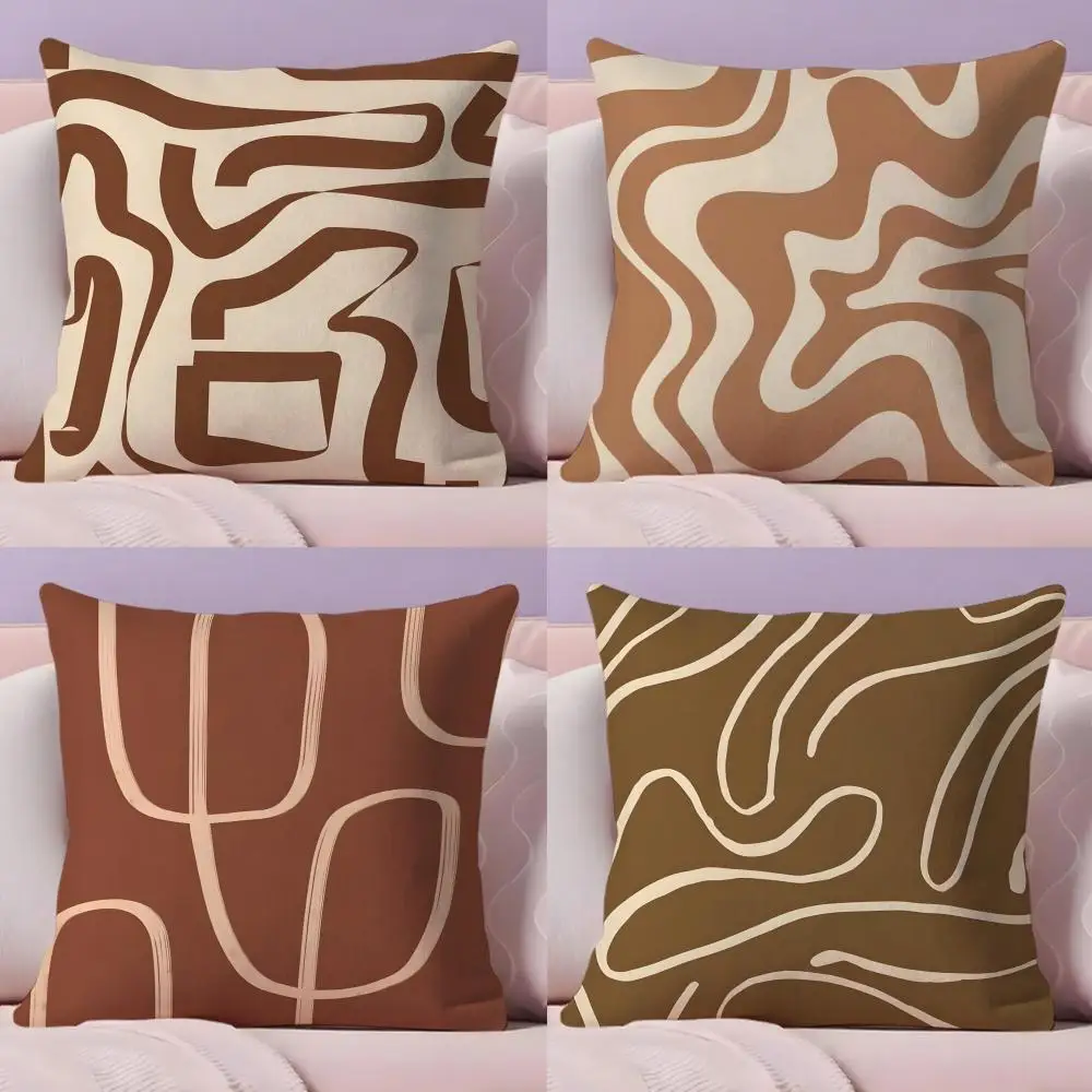 Creamy white brown Cushion Cover Soft Plush Sofa Cushion Cover｜Double-Sided Printed Decorative Pillow Case｜Warm Winter Home Gift