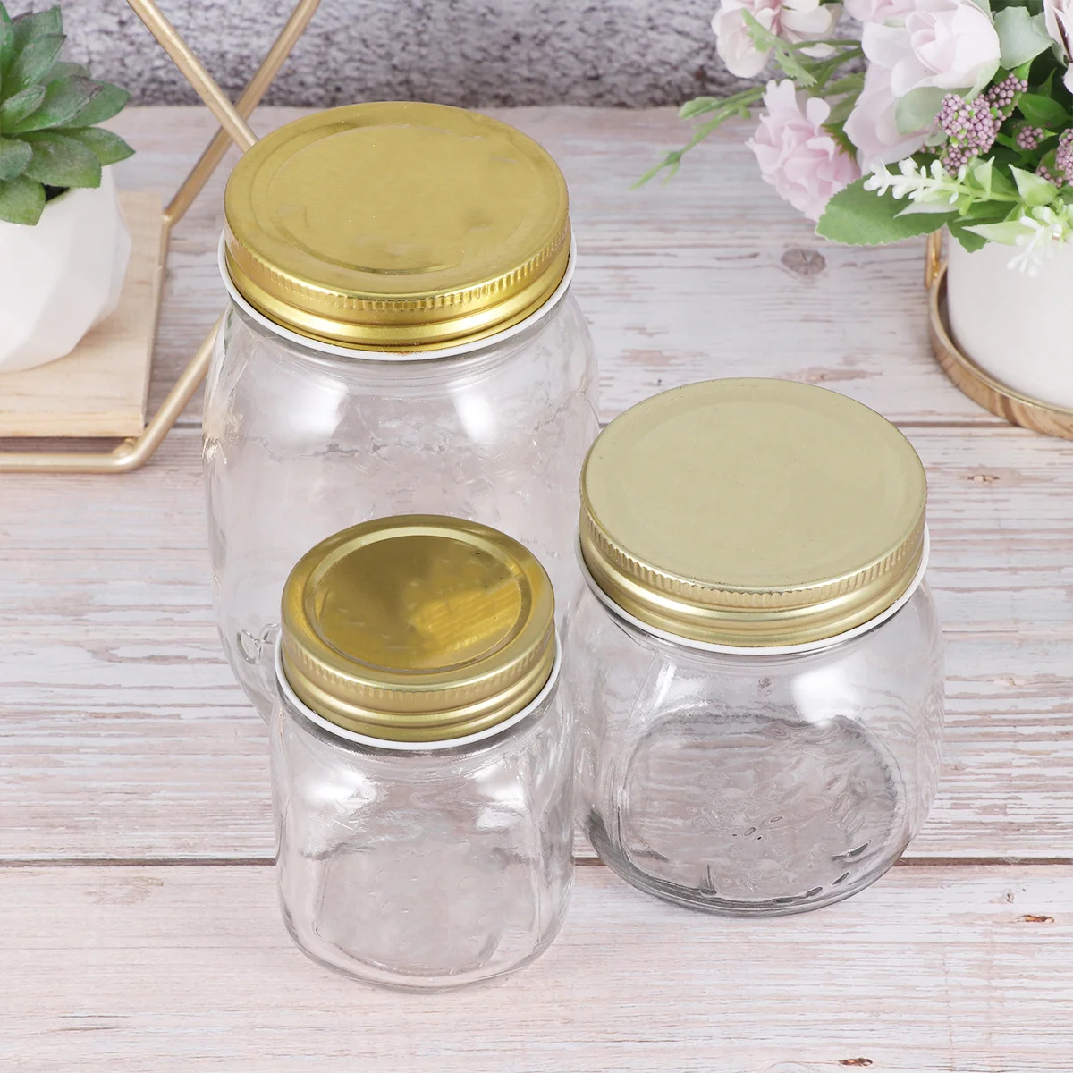 

3Pcs Glass Food Sealing Cans Storage Bottles Transparent Airtight Jars for Nuts Honey Raisins 150ml 300ml 500ml