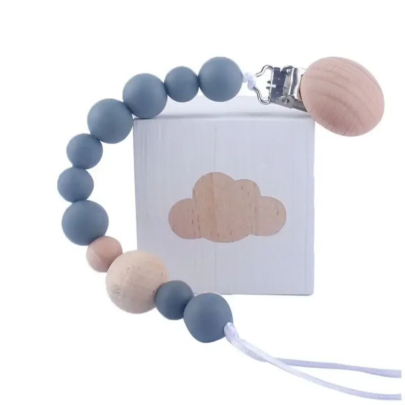 

Baby Wood Beaded Pacifier Clip Silicone Chain Nipple Holder Infant Soother Teether