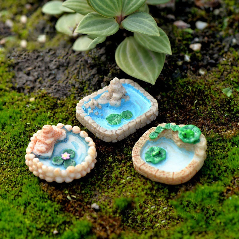 Vintage Pool Figurine Ponds Model Resin Craft Ornament Home Decoration Miniature Garden Fairy Glass Decor DIY Accessories