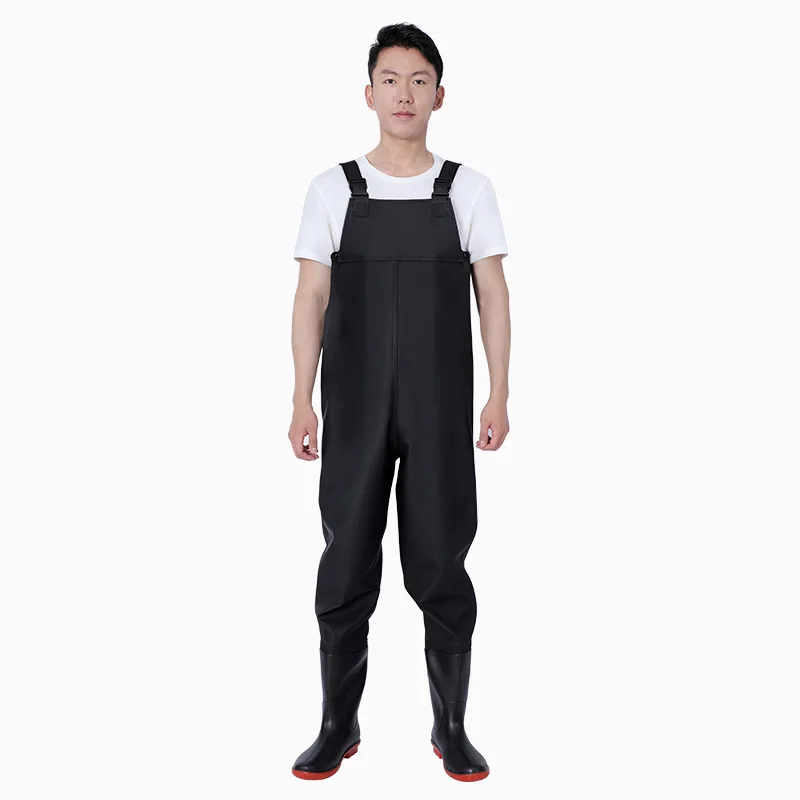 

Black Ultra Thick Waterproof PVC Fisherman Pants -30℃ Freeze Resistant Fishing Waders Breathable Overall with Adjustable Straps