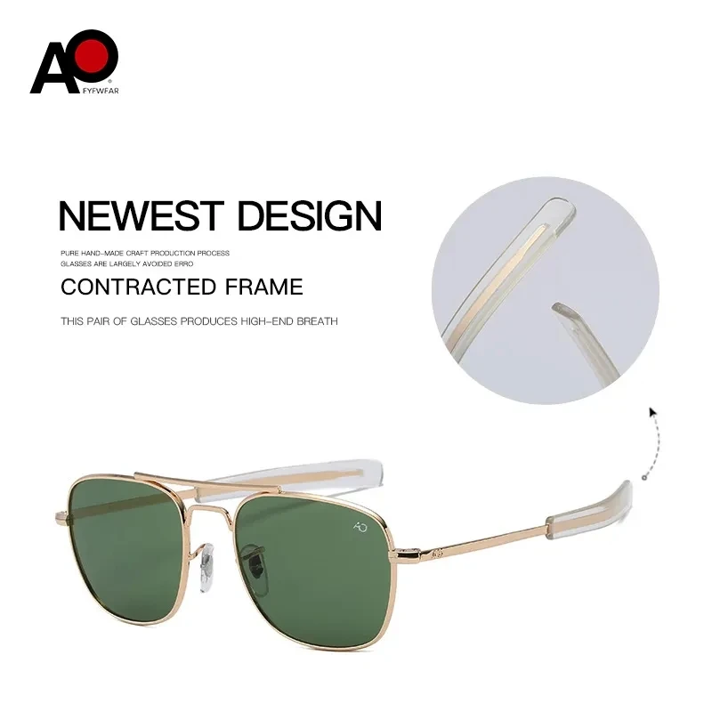 

AO luxury Brand designer Optical Pilot Sunglasses Men 2023 Metal Aviation High Quality driving shades Eyewear with Original Case