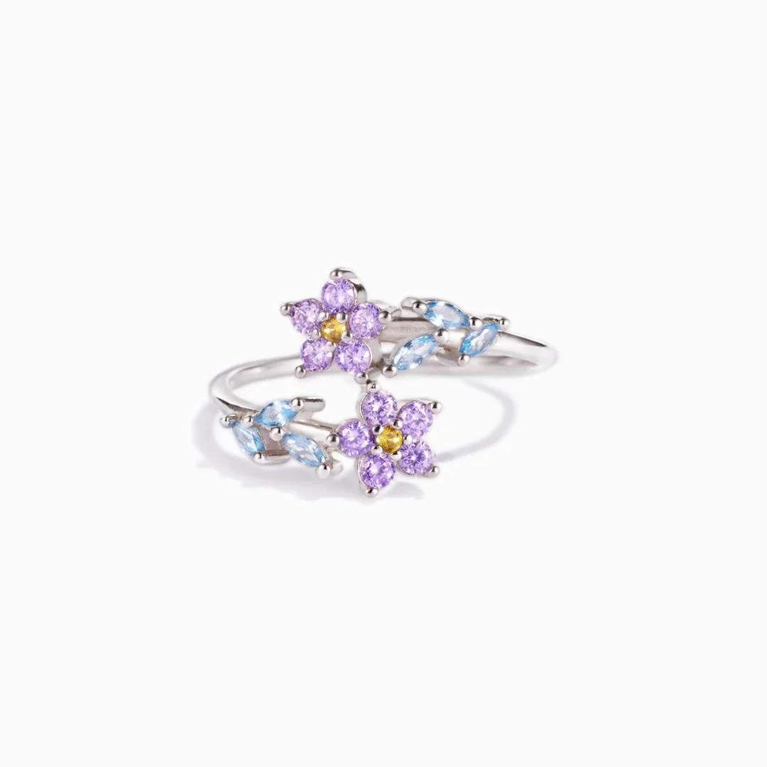 

S925 Sterling Silver Flower Leaf Ring Women's Simple and Fashionable Silver Rings Jewelry