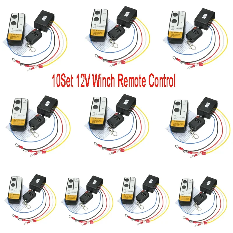 10Set 12V Winch Remote Control 15m/50ft Wireless Winch Universal Switch Remote Control Kit for Car Jeep SUV Automatic Winch