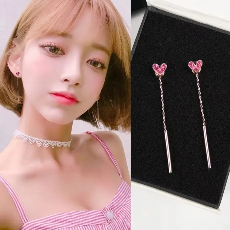 925 Sterling Silver Long Heart  Earrings For Women  Trend Personality Lady Fashion Jewelry