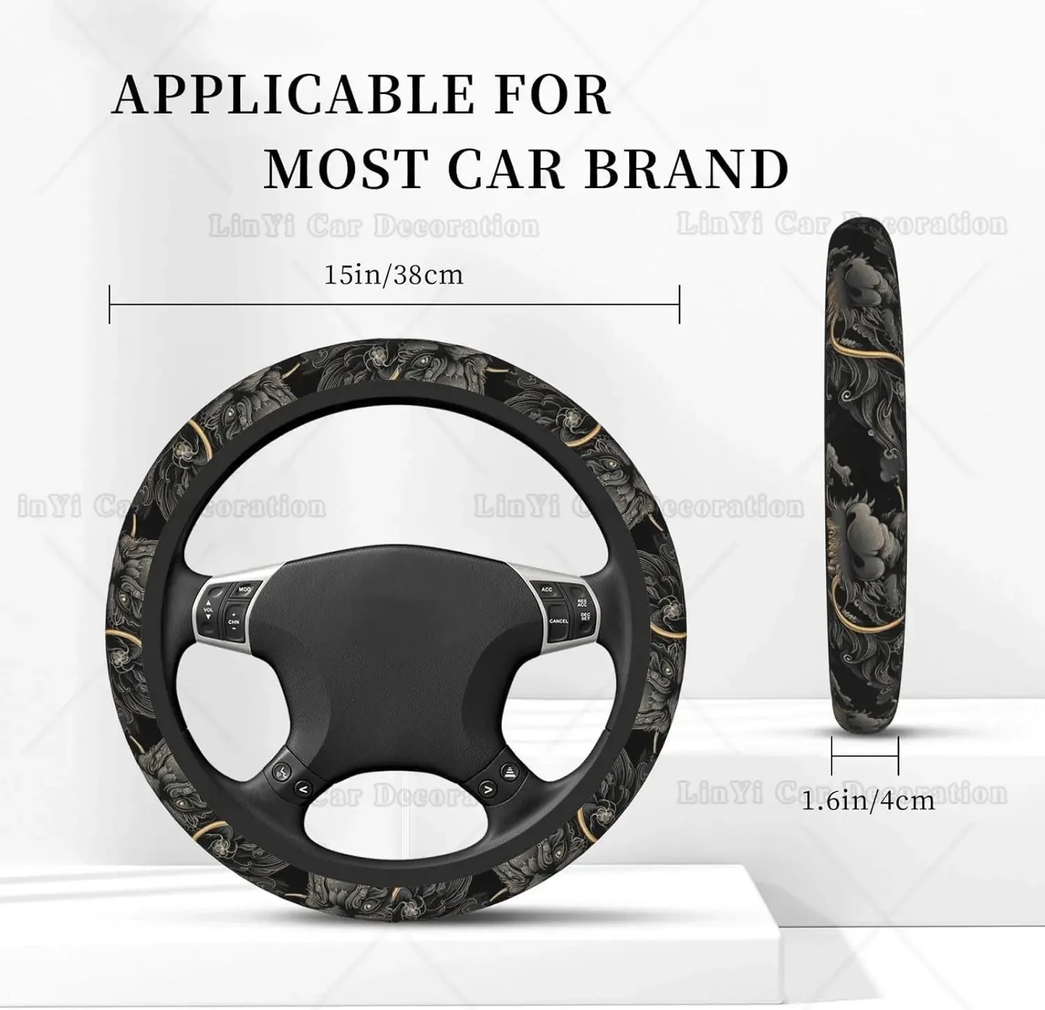 Hand Drawn Dragon Steering Wheel Cover Elastic Stretch  Anti-Slip Steering Wheel Protector Universal 15 Inch for Cars Truck SUV