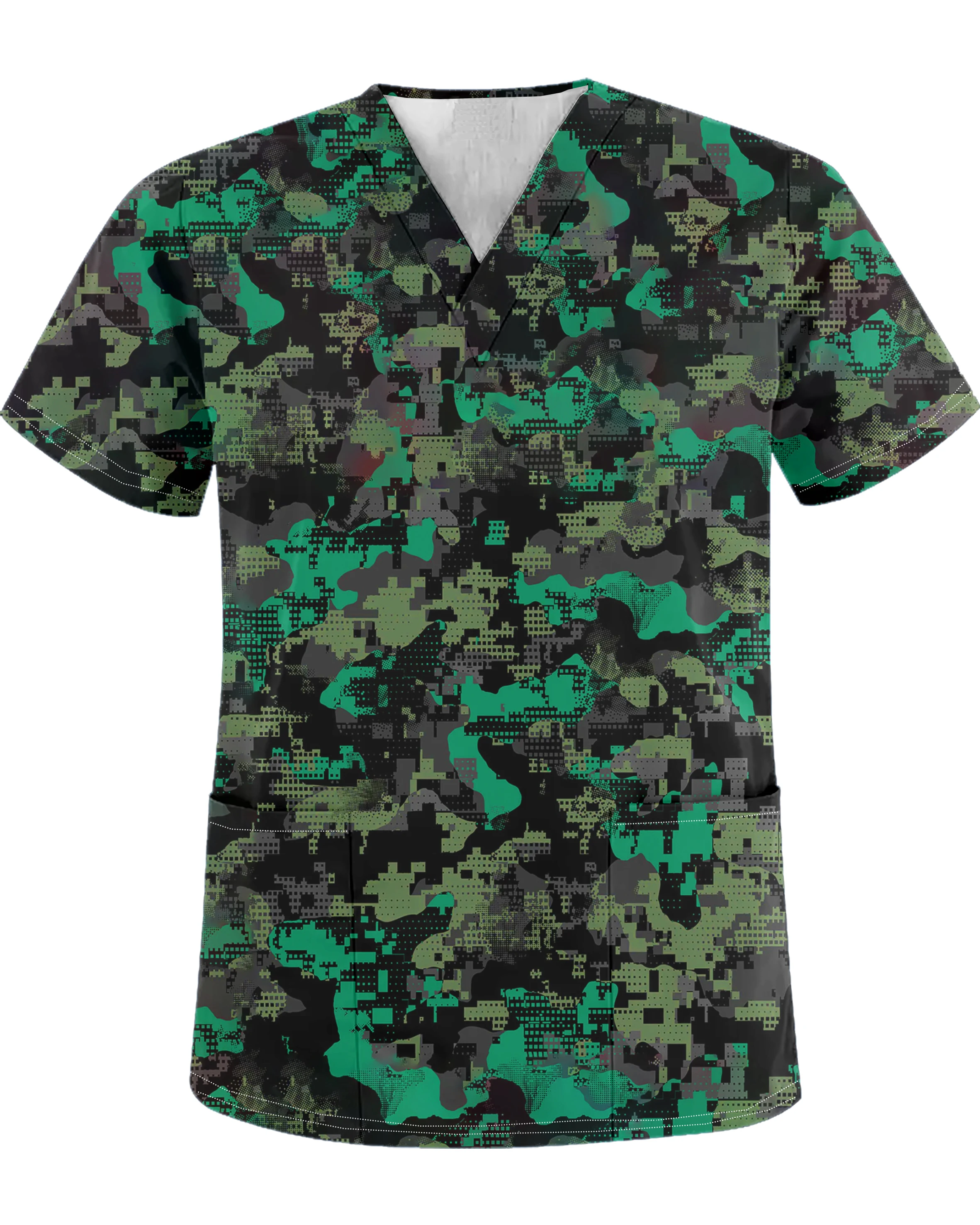 صيف جديد الكرتون أنيمي التمويه طباعة الرجال الخامس الرقبة جيب فرك أعلى ممرضة موحدة الحيوانات الأليفة متجر مستشفى الأسنان ممرضة تي شيرت #3