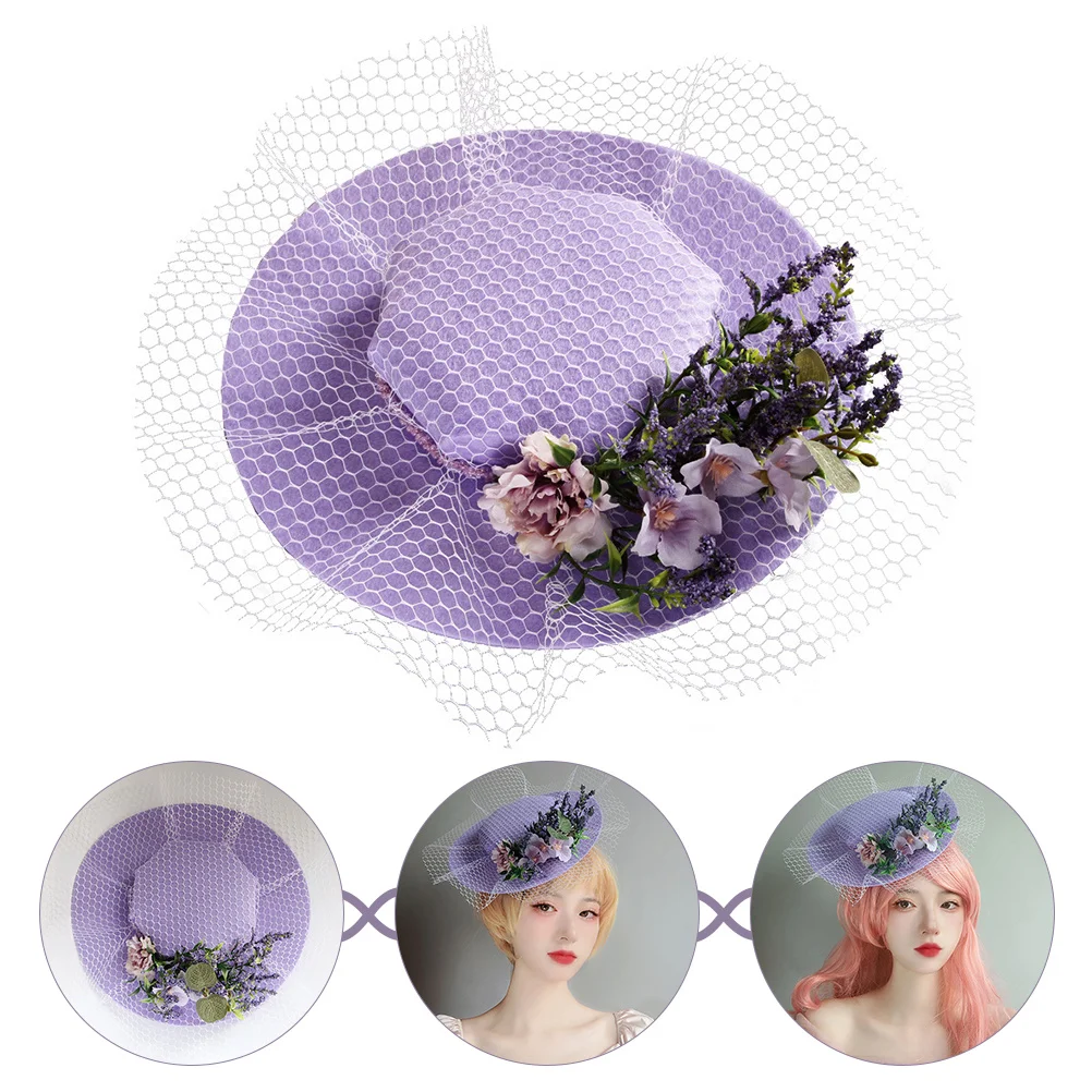 

Women Flat Top Bridal Hat Wool Felt Flower Decor Wedding Bride Party Headwear Delicate Performance Banquet Women Hat