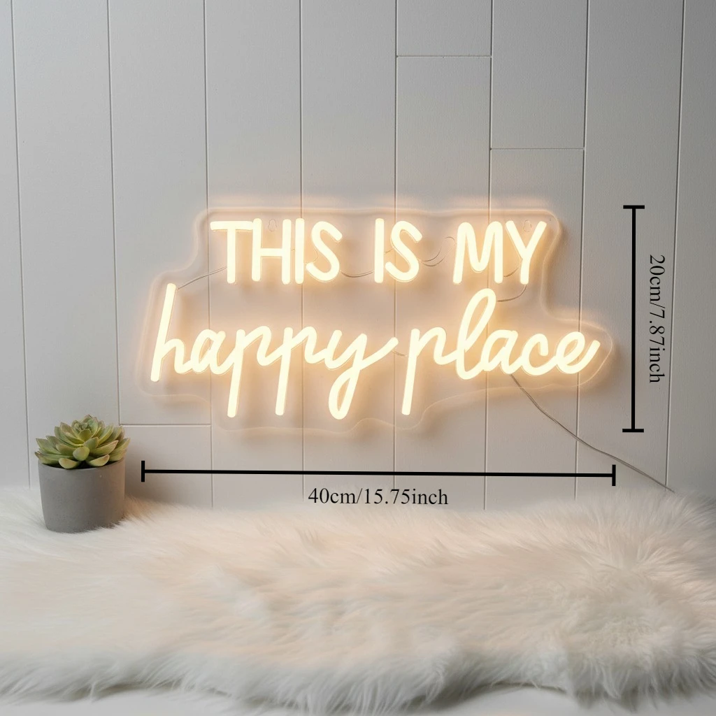 This Is My Happy Place Led النيون الدافئ الأبيض Led رسالة أيقونة USB بالطاقة المستخدمة في الغرفة، غرفة الألعاب، البار، النادي، ديكور كهف الرجل. #5