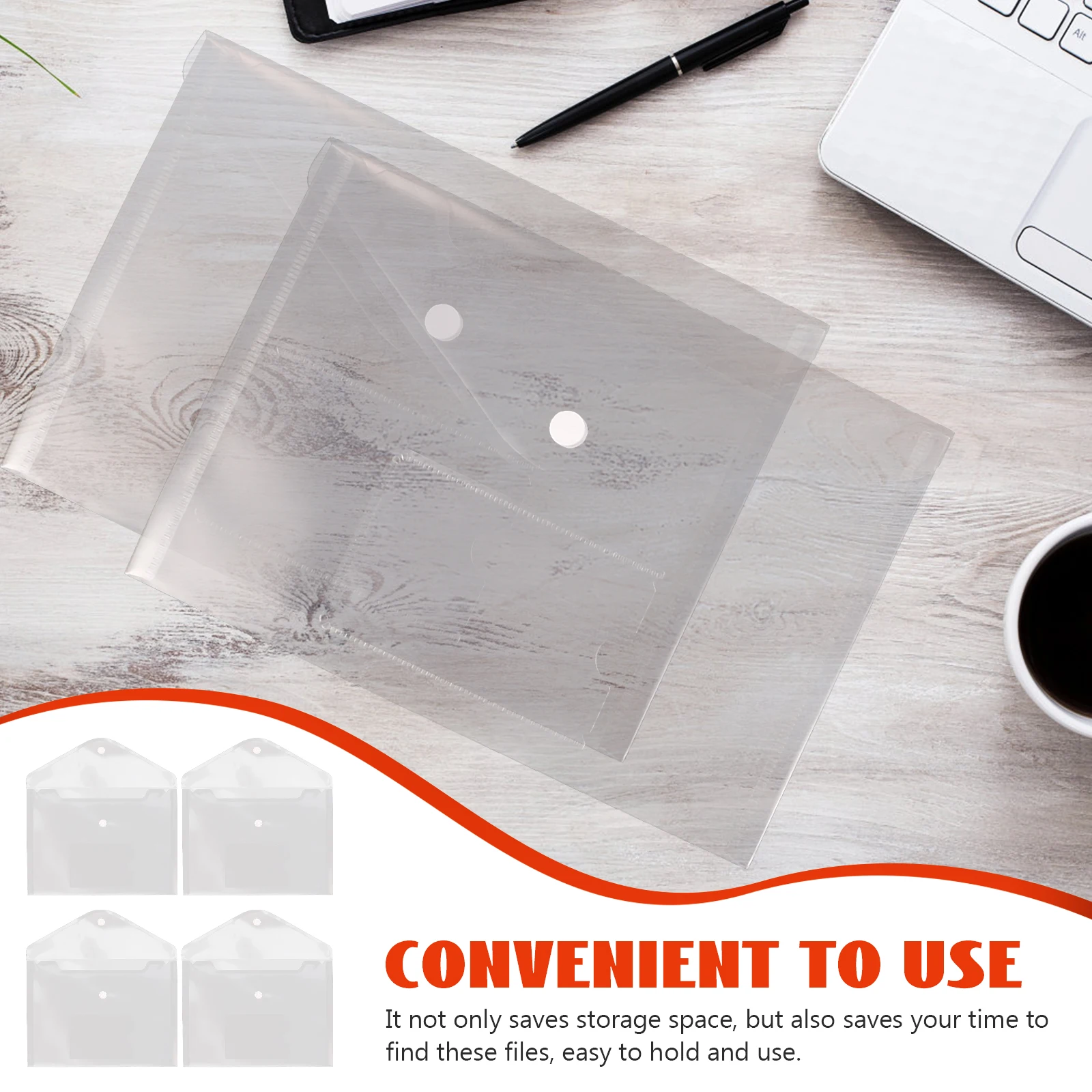 

12Pcs Transparent Document Organizer Portable Snap Button File Bag Clear A5 Paper Holder Office Receipt Storage Organizer