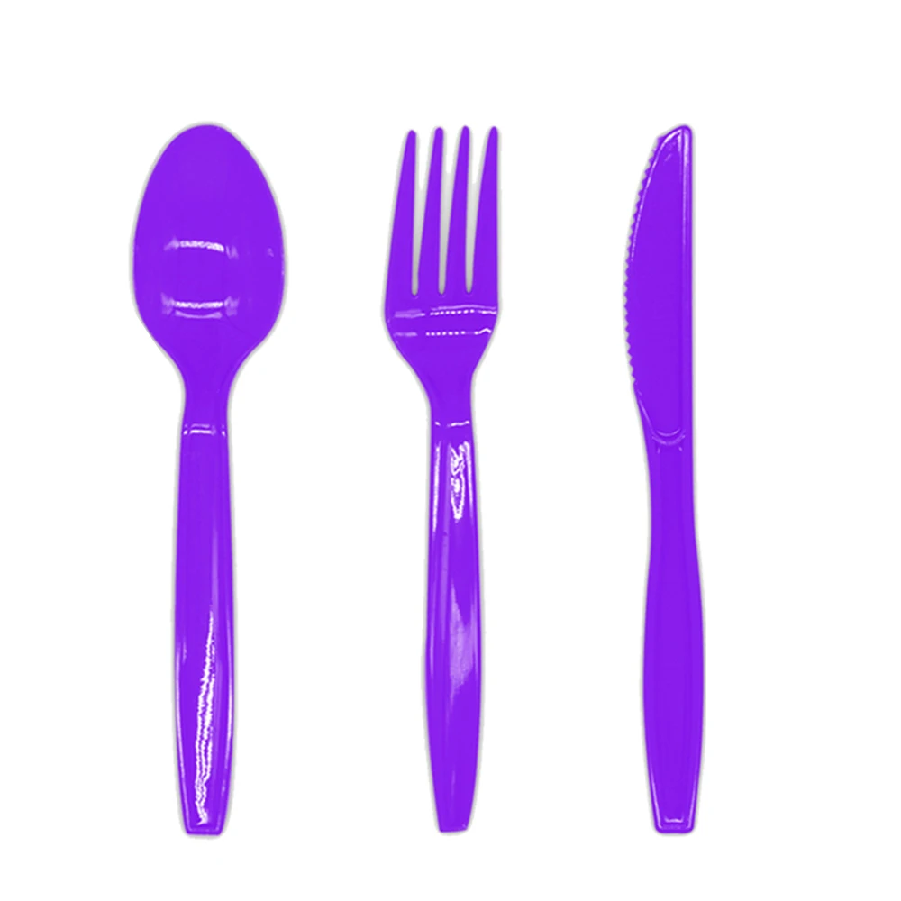 Solid Color Pink Party Disposable Tableware Forks Spoons Kinfes Straws Environmentally friendly and Biodegradable Party Supplies