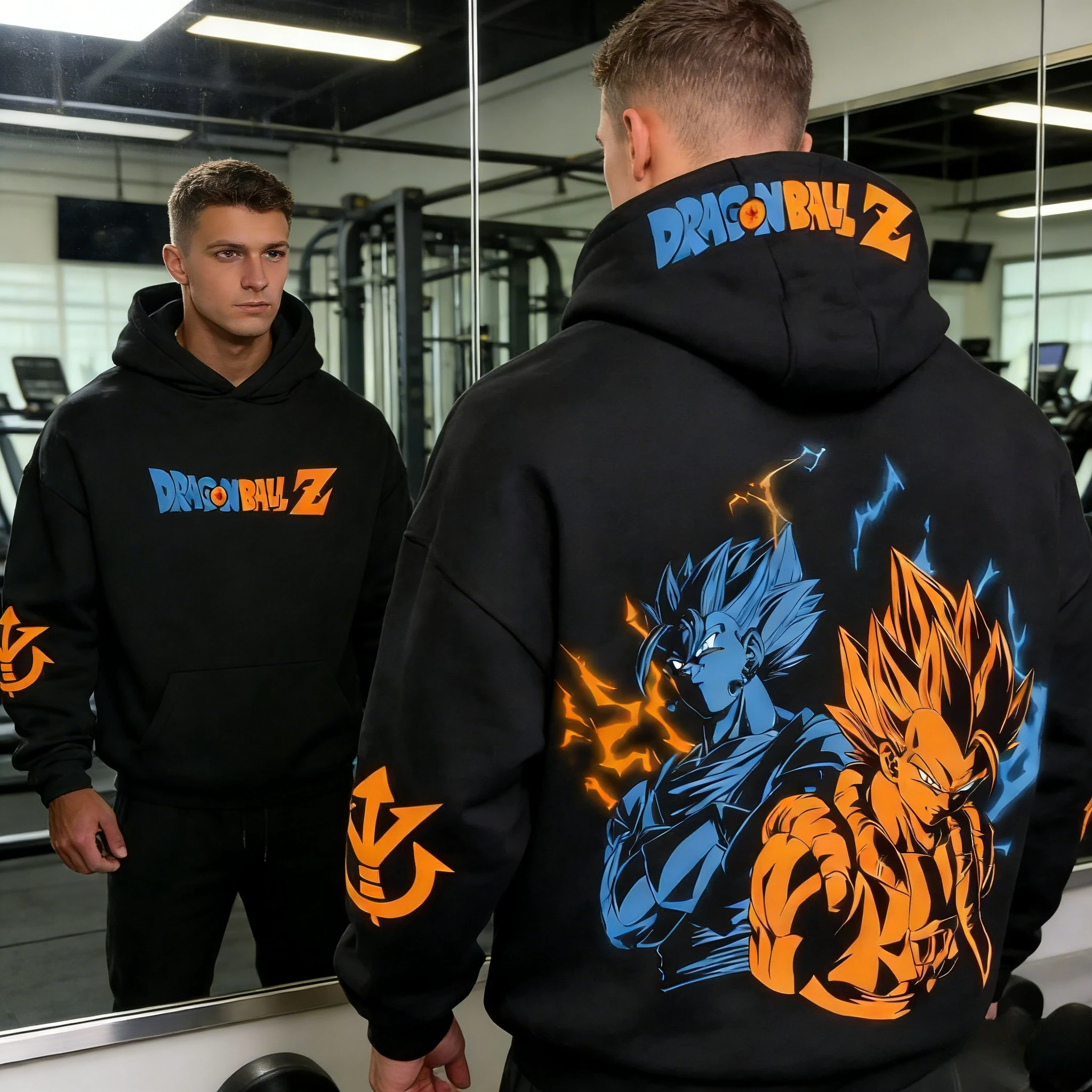 

Худи «Драгон Болл» в стиле ретро 2026 года, мужская толстовка из чистого хлопка с принтом «Двойной Супер Сайян Гоку», повседневная свободная спортивная модель