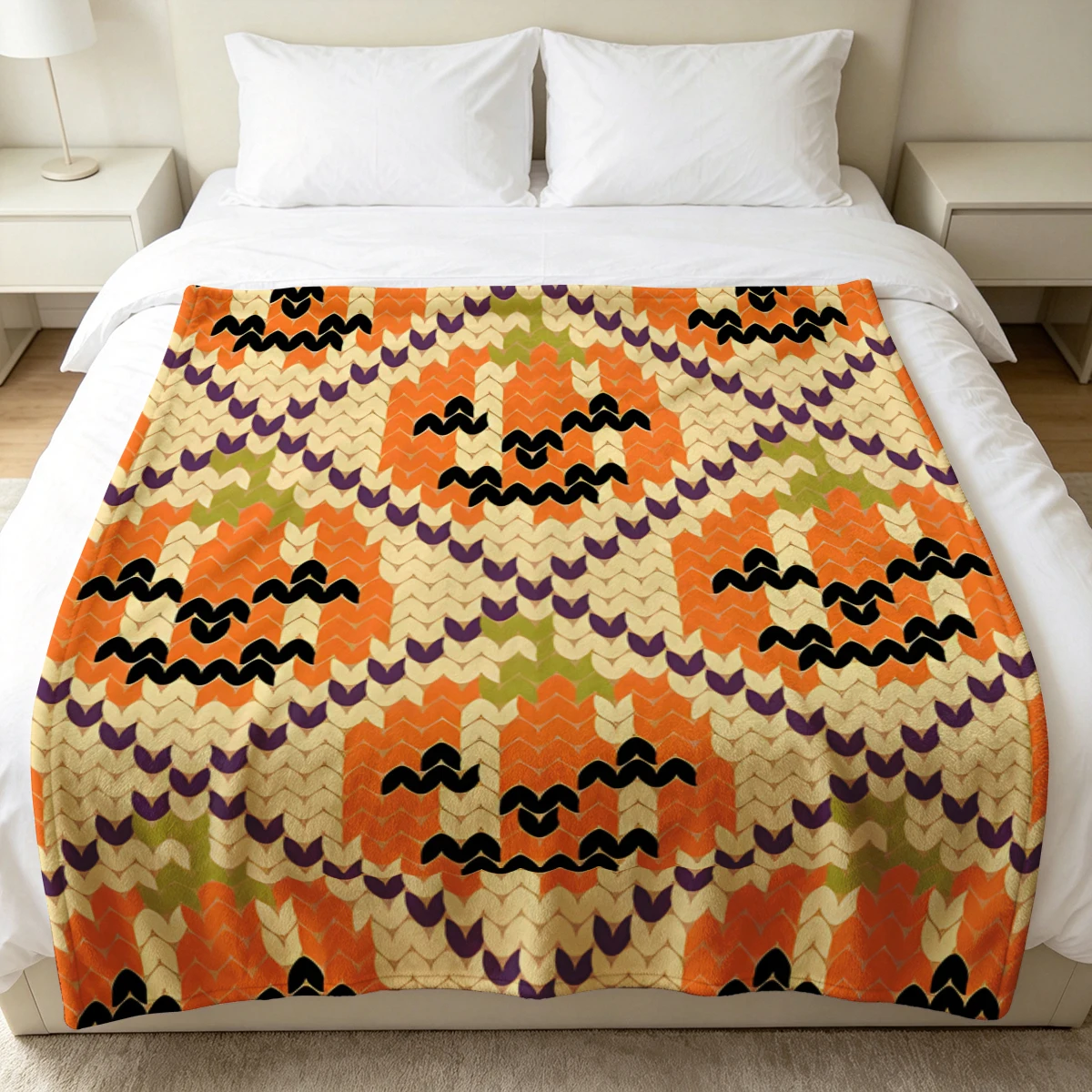 Knit Halloween Ghost Faces Soft Fluffy Flannel Blanket Super Cozy Lightweight Bed Blanket for Halloween Sofa Bed Christmas Decor