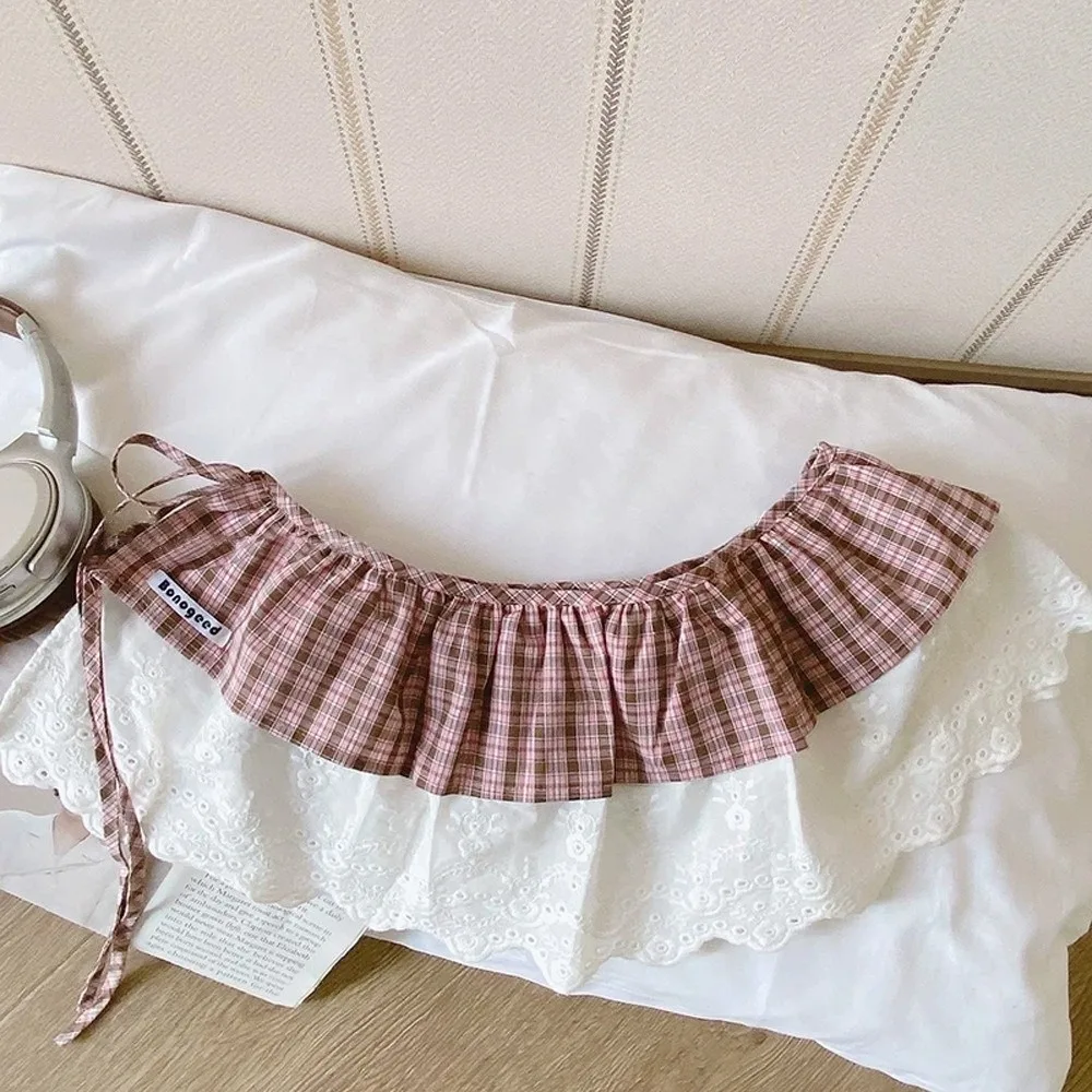 

Retro Balletcore Plaid Fart Curtain Lace Up Korean Style Ruffle Short Skirts Stacked High Waist Lace Mini Skirts Streetwear