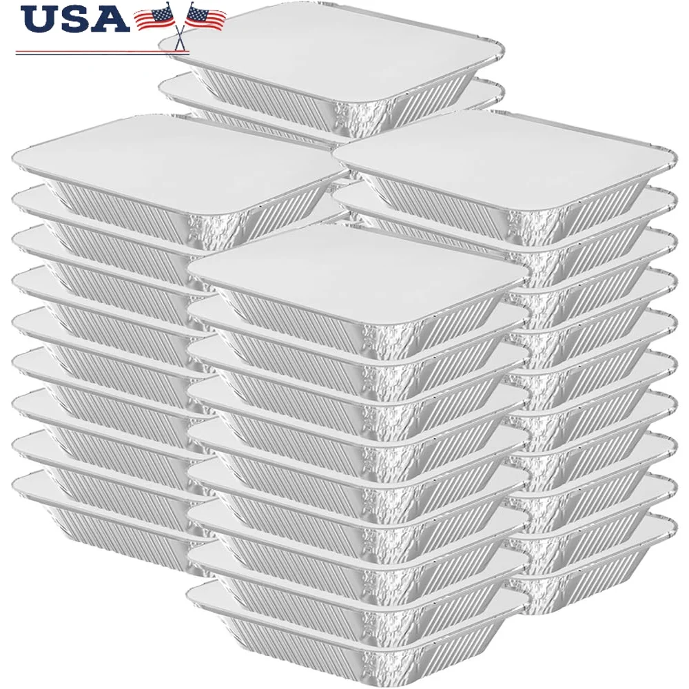 

40 Pack Disposable Aluminum Foil Pans with Lids Take Out Containers Baking Catering Meal Prep Freezer Oven Safe Stackable