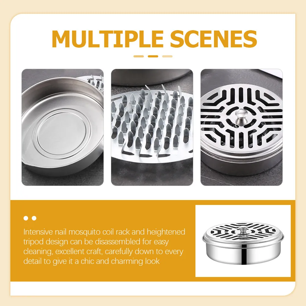 Premium Stainless Steel Incense Coil Holder Box with Hollow Cover Tripod Design Disassemblable Easy Clean Stable Dense Nail Rack