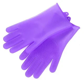 1 Pair Dishwashing Cleaning Gloves Magic Silicone Rubber Dish Washing Gloves for Household Sponge Scrubber Kitchen Cleaning Tool