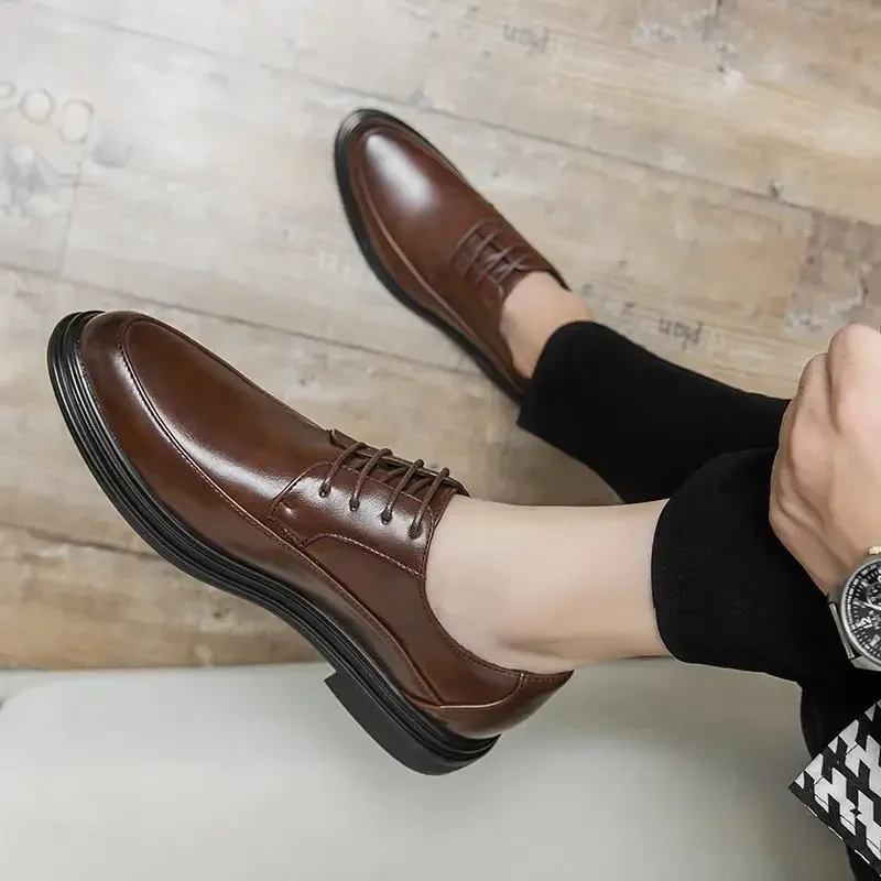 Classic Leather Shoes Men's Casual Big Head Derby Hong Kong Style Suit Young Hair Stylist Dress Party Men's Shoes